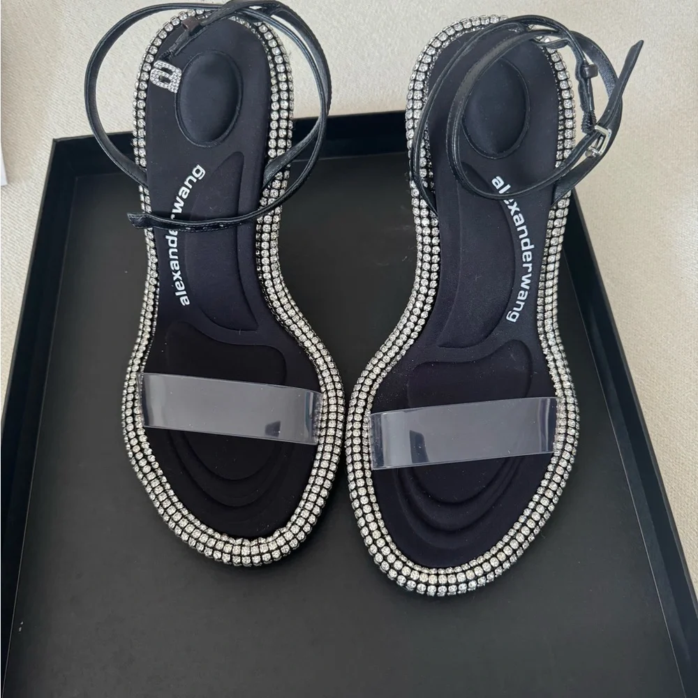 Alexander Wang Black and Silver Embellished Sandals - Picture 1 of 10